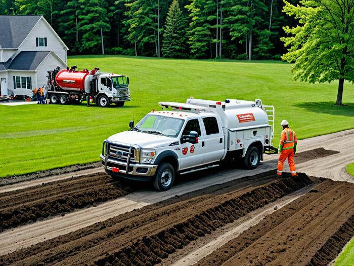 R A Bennett Trucking team working on septic installation